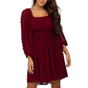 Listicle Women’s Burgundy Smocked Fuzzy Polka Dot Babydoll Dress Size S like new
